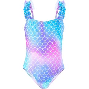 Girls One Piece Swimsuits Ruffle Mermaid Toddler Bathing Suit Cute Summer Beach Swimwear 3-8 Years