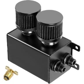BHB 1.2L Universal Aluminum AN10 Twin Baffle Dual Filter Engine Oil Catch Can Tank With 2 Air Filters Oil Catch Reservoir Tank Can Breather Kit Black