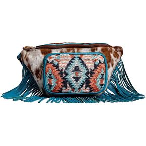 Myra Bag Fanny Pack for Women - Western Upcycled Hairon & Leather Tassel Waist Pack Bag Tonga Ridge Blue