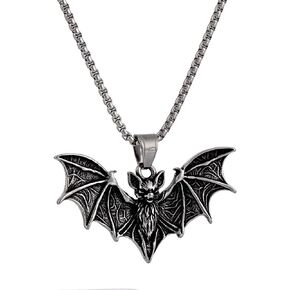 YWMAN Gothic Bat Pendant Necklace, Stainless Steel Vampire Bat Jewelry, Halloween Goth Accessories for Men