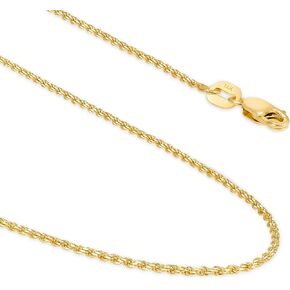 EVAYA 14K Solid Gold Rope Chain Necklace for Women & Men (1mm Width, 14-24" Length) - Cadenas de Oro Puro de 14K