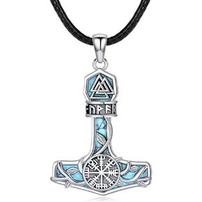 Thor Hammer Necklace Sterling Silver Thor Hammer Tree of Life Pendant Created Turquoise Pendant Viking Tree of Life Jewelry for Men
