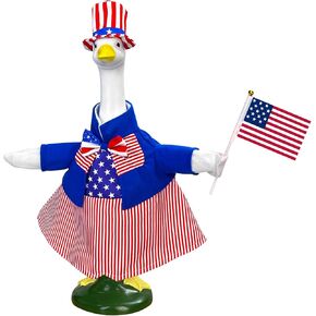 Hikkcos 4th of July Porch Goose Outfits Patriotic Porch Goose Clothes Independence Day Goose Clothes Flag 23''Lawn Goose Garden Costume for Outdoor Patio Yard Decoration