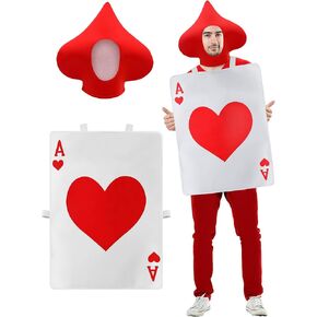 2 PCS Halloween Ace of Heart Costume for Adult Red Poker Cards Assume with Hat Deck of Cards Cosplay تلعب أوراق الأزياء كازينو Propograph