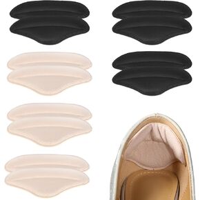 6 Pairs Heel Cushions Inserts for Loose Shoes, Premium Heel Pads Inserts Grips Soft Filler Improved Shoe Fit and Comfort for Women Men Heel Slipping Heel Pain Blisters Friction(Black & Beige)