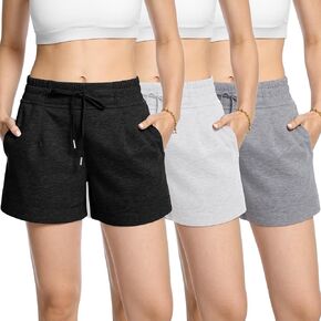BVNSOZ 3-4 Pack Womens Athletic Shorts High Waisted Workout Shorts Drawstring Running Gym Shorts with Deep Pockets