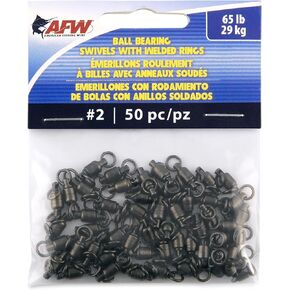 American Fishing Wire Black Ball Bearing Swivels (50 Pieces), Size 2, 65 Pound Test