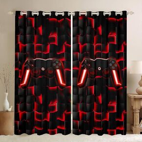 Erosebridal Gamer Curtains for Boys Room,Black Red Gaming Kids Blackout Curtains,Neon Video Game Console 50% Darkening Drapes,Cool Checkered Gamepad Grommets Window Treatment 2 Panels 42" Wx84 L