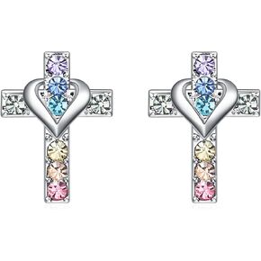 Cross Earrings Rhinestones Catholic First Holy Communion Gifts Jewelry, Religious Stud Earrings-Easter Christian Baptism Gifts