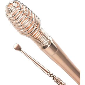 Spring Ear Wax Cleaner Tool Set Ear Cleaner Ear Cleaner Tool Ear Wax Removal Spoon Double Ended with Stainless 360° Spiral Ear Massage Cleaning Tool Ear Cleaner Cleaning Brush and Storage Box Gold