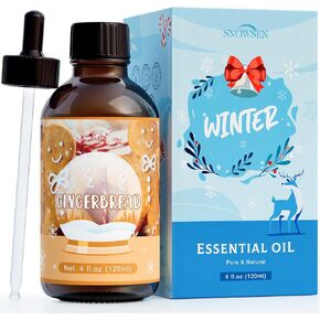 Gingerbread Essential Oil 4 Fl Oz, SNOWSEN Winter Fragrance Oil, Undiluted Gingerbread Fragrance Oil for Diffuser, Humidifier, House Cleaning,Spray, Soap &Candle Making,Long Lasting Scents