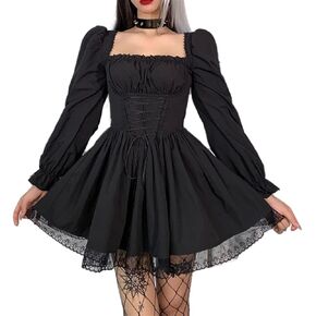 Women Gothic Punk Mini Dress Y2K E Girl Fairycore Grunge Aesthetic Halloween