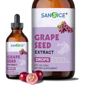 Grape Seed Liquid Drops, Organic Grape Seed Extract Supplement Standardized to 95% Polyphenols, High Absorption Vitis Vinifera Seed Tincture with Vitamin C & E, Alcohol Free, Non-GMO (4 FL OZ)