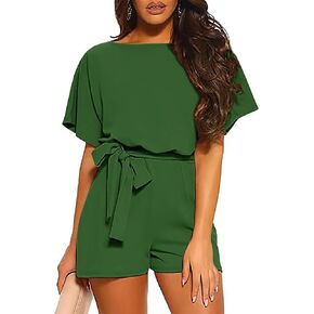 AUXDIO Womens Summer Casual Short Sleeve Belted Romper Shorts Jumpsuits Playsuit