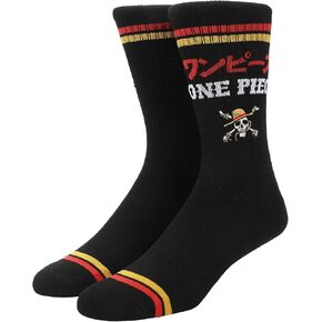 Bioworld One Piece Live Action Straw Hat Pirates Logo Men's Black Athletic Crew Socks