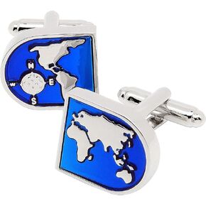 Blue Globe Earth Map Cufflinks for Men World Map Cuff Link Link for Wedding Shirt Party Business Breaver Anniversary Dress
