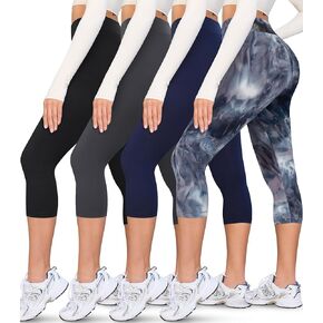 VALANDY Creamlush 4 Pack Capri Leggings for Women-High Waisted Stretchy Soft Yoga Lounge Pants(S-3XL)
