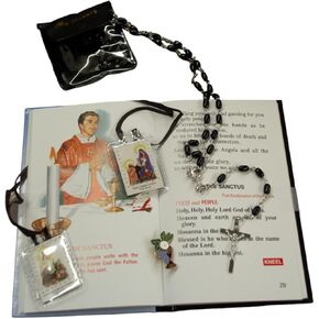 VILLAGE GIFT IMPORTERS First Communion Remembrance Kit | Boys and Girls First Communion Bundle | Black or White | Comes with Communion Book, Rosary, Pouch, Scapular and Pin | Christian Home Goods
