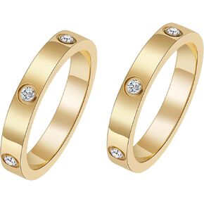 2 PCS حلقات صداقة الحب ، 18K الذهب مطلي بالفولاذ المقاوم للصدأ وعد الزفاف عصابات الزورق مكدسة مكدسة للنساء المجوهرات ، هدايا عيد ميلاد عيد الميلاد لها ، الحجم 5-10