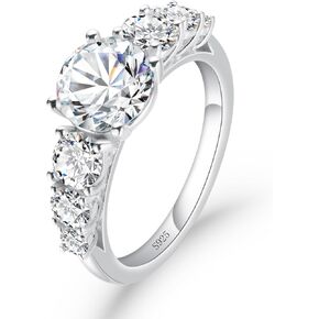 Round Cut Moissanite 7 Stone Engagement Rings Center Stone 2Ct D Color VVS1 18K GOLD PLATED 925 Sterling Silver Anniversary Promise Ring for Women