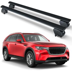قضبان صليب سقف شاقة 300 رطل متوافقة مع 2023-2025 Mazda Cx90 Cx-90 مع قضبان جانبية ، قابلة للقفل وقابلة للضبط على الأشرار شحنات السيارات على السطح سيارات سيارات السيارات