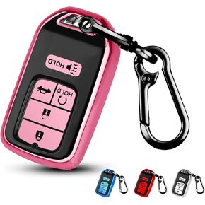 QBUC for Honda Key Fob Cover,TPU Protection Key Case for Honda 2015-2021 Civic Accord CRV HRV CRZ Crosstour Pilot Odyssey Ridgeline Passport Smart Remote Key Cover with Keychain(Pink,5 Button)