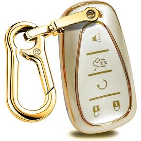 Smart Key Fob Cover Case With diamond Key Chain and Bracelet Key Holder Fits for Chevy Equinox Malibu Cruze Tahoe Camaro Traverse Blazer Volt Bolt 5 Buttons (Black)