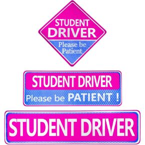 3PCS Student Driver Car Magnet, Magnetic Reflective New Drivers Safety Warning Decal, Removable Please Be Patient Rookie Driver Bumper Sticker Sign, Car Accessories