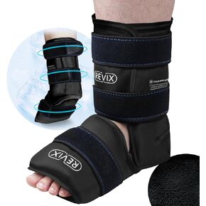REVIX XL Ankle Ice Pack Wrap for Swelling and Cold Pack Foot Pain Relief, Heel Ice Pack for Injuries Reusable Gel, Ankle Ice Wrap for Plantar Fasciitis, Achilles Tendonitis, Sprained Ankles, Black