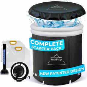 FrostForge Ice Bath Tub | 115 Gal Cold Plunge Tub With 2x Reusable Ice Packs And Thermometer | Cryotherapy Ice Plunge Starter Pack | Portable Cold Plunge Tub with Cover | Indoor & Outdoor Ice Pod