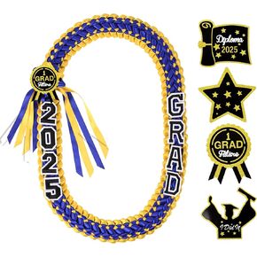 Grad Leis with Cards, Class of 2025 Handmade Double Graduation Ribbon, Congrats Congrats Money Necklace For High School College Graduation