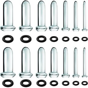 Glass Ear Gauges Stretching Kit 7Pairs/14Pcs Comfy Pain-free Glass Ear Expander Full Size Ear Gauges Tunnels Plugs Transparent glass Pierced Ear Lobe Stretching Kits