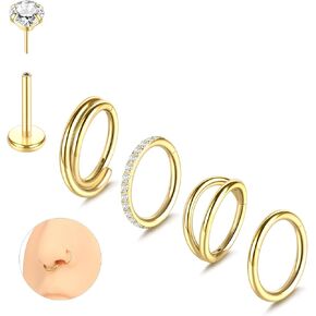 Aumeo 20G 18G 16G Nose Rings Hoops 316L Surgical Steel Double Hoop Nose Ring Septum Rings Threadless Nose Stud Tragus Helix Cartilage Daith Piercing Jewelry Silver Gold 7mm 8mm 9mm
