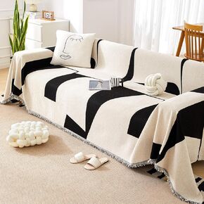 Reversible Chenille Sofa Cover, 3 Cushion Sofa Slip Cover, Washable Double Side Chenille Blanket, Pet Friendly, Extra Large Furniture Cover, 71" 150" (Black)