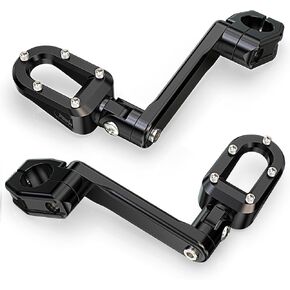 RENO 1.25" Highway Foot Pegs, 1-1/4"(32mm) Engine Guards Bar Driver Footrest with Adjustable Extension Arm Compatible with Touring Road King CVO Street Glide Softail Sportster Electra (2pcs, Black)