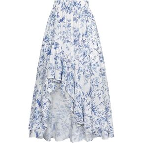Scarlet Darkness Women's Renaissance Skirt Floral Print High Waist Ruffle Boho Maxi Skirts