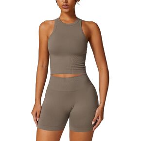 Womens Workout Sets Racer-back Tank Top Matching High Waist Biker Shorts Gym Yoga Jogger Outfits Work Out Clothes