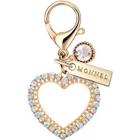 MC484 Crystal Love Heart Lobster Clasp Charm for Women with Velvet Bag (White,1 Piece)