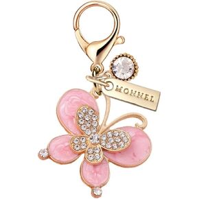 MC489 Crystal Butterfly Lobster Clasp Charm for Women with Velvet Bag (Pink,1 Piece)