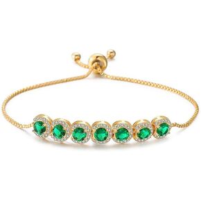 14K Gold Bracelet with Emerald Gemstone and Moissanite for Women, Bezel Design, Ideal Birthday Jewelry Gift