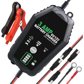 6V 3AMP 12V Charger Charger ، شاحن ذكي تلقائي بالكامل ، 6 فولت 12 فولت ليثيوم LITHIUM LIFEPO4 حامض حمض الشاحن الشاحن الشاحن للسيارات والقوارب والدراجة النارية ، جزازة العشب