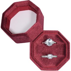 Velvet Ring Box, Ring Box 2 Slots Ring Gift Box Double Slots Octagon Ring Display Holder Case for Proposal Engagement Wedding Ceremony (Ivory)