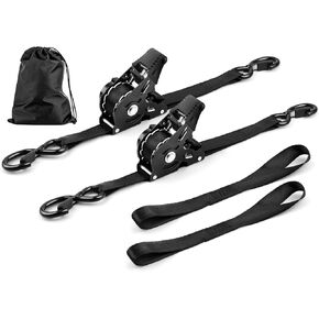 Retractable Ratchet Strap Heavy Duty 2 Pack 10 FT 1800 LB Break Strength Ratchet Tie Down with Safety Lock S Hooks and Soft Loop Tie Down.