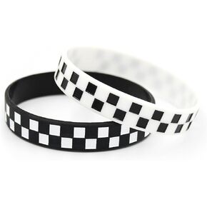 POYAMUSE Black White Silicone Bracelets for Women and Men - Checkered Rubber Band Wristbands - Pure or Checkered Patterned Designs Sports Bracelets