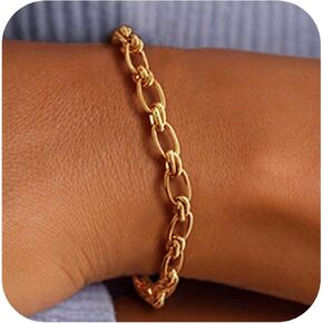 Thick Chain Bracelet for Women 14K Gold Plated Vintage Dainty Statement Chain Bracelet