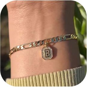 JUNVirtuous 𝐓𝐢𝐤 𝐓𝐨𝐤 𝐏𝐨𝐩𝐮𝐥𝐚𝐫 Gold Initial Bracelet for Women Mens Dainty Couples 14K Gold Plated Letter Bracelets for Women Non Tarnish Filled Gold Charm Bracelet Trendy