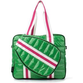 Judy Puffer Crushing Pink Striped 14 x 11 Inch Polyester Womens Pickleball Sport Bag Tote