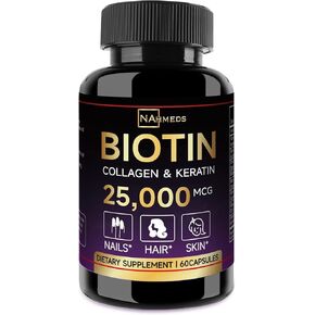 Biotin Hair Skin & Nails Vitamins – 25,000 mcg Biotin with Collagen, Keratin & Hyaluronic Acid – Supports Healthy Hair, Radiant Skin & Strong Nails – Unisex Supplement – 60 Capsules