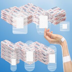 Geiserailie 200 Pcs Sheer Waterproof Bandages Family Variety Pack Clear Adhesive Bandages for Wound Care, Fingers, Elbows, Knees and Heels, Stays on Skin in The Bath, Shower or Pool