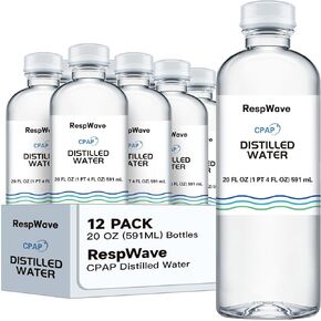 20 oz 12-Pack Distilled Water for CPAP Machines | Made in USA | Use with ResMed and Respironics Machines | Travel-Friendly, Clean, Multi-Use